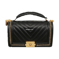 Chnel Top Handle Chevron Boy Handbag
