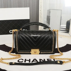 Chnel Top Handle Chevron Boy Handbag