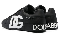 D And G Calfskin Nappa Portofino Sneakers With Dg Logo Print