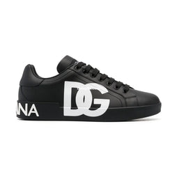 D And G Calfskin Nappa Portofino Sneakers With Dg Logo Print