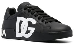 D And G Calfskin Nappa Portofino Sneakers With Dg Logo Print