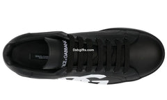 D And G Calfskin Nappa Portofino Sneakers With Dg Logo Print