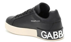 D And G Logo Print Leather Lace-up Trainers In Black