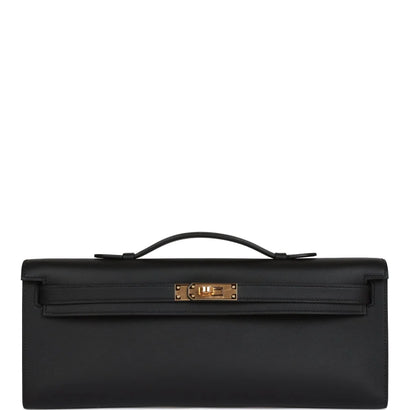 Herms Kelly Cut Black Swift Gold Hardware