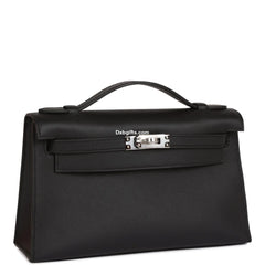 Herms Kelly Pochette Black Swift Palladium Hardware