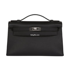 Herms Kelly Pochette Black Swift Palladium Hardware