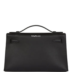 Herms Kelly Pochette Black Swift Palladium Hardware