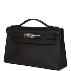 Herms Kelly Pochette Black Swift Palladium Hardware