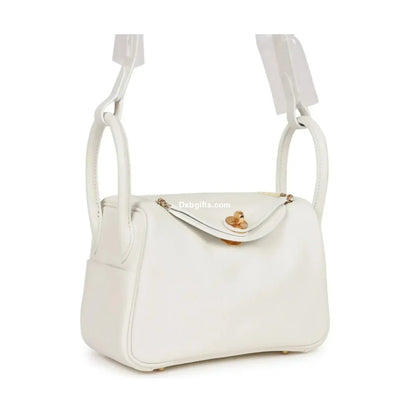Herms Mini Lindy White Swift Gold Hardware