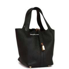 Herms Picotin Lock 18 Black Clemence Gold Hardware