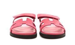 Herms Suede Goatskin Womens Chypre Sandals Rose Aphrodite