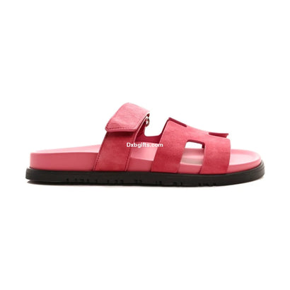 Herms Suede Goatskin Womens Chypre Sandals Rose Aphrodite