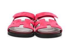Herms Suede Goatskin Womens Chypre Sandals Rouge Marsala