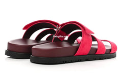 Herms Suede Goatskin Womens Chypre Sandals Rouge Marsala