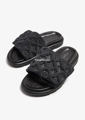 Iv Black Monogram Nylon Velcro Flats Slides