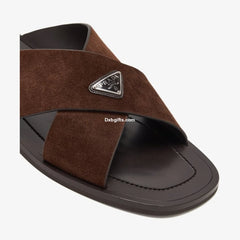 Prda Suede Crisscross Slides Dark Brown