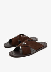 Prda Suede Crisscross Slides Dark Brown