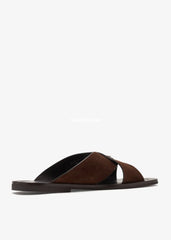 Prda Suede Crisscross Slides Dark Brown