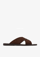 Prda Suede Crisscross Slides Dark Brown