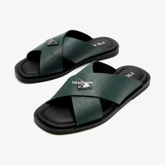 Prda Suede Crisscross Slides Emerlad Green