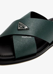 Prda Suede Crisscross Slides Emerlad Green