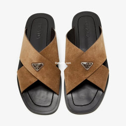 Prda Suede Crisscross Slides Tabaco