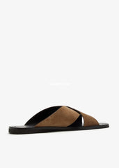 Prda Suede Crisscross Slides Tabaco