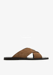 Prda Suede Crisscross Slides Tabaco