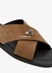 Prda Suede Crisscross Slides Tabaco
