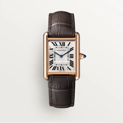 Tank Louis Cartr Watch Large Model, Hand-wound Mechanical Movement, Rose Gold, Leather