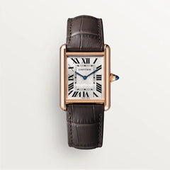 Tank Louis Cartr Watch Large Model, Hand-wound Mechanical Movement, Rose Gold, Leather