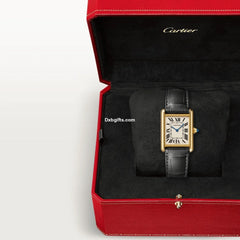 Tank Louis Cartr Watch Large Model, Quartz Movement, 18k Yellow Gold, Leather