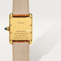 Tank Louis Cartr Watch Small Model, Quartz Movement, Yellow Gold, Leather