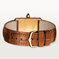 Tank Louis Cartr Watch Small Model, Quartz Movement, Yellow Gold, Leather