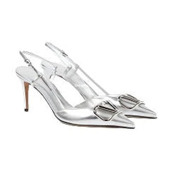 Vlogo 80 Metallic Leather Slingback Pumps In Silver - Vale Garavan