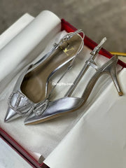 Vlogo 80 Metallic Leather Slingback Pumps In Silver - Vale Garavan