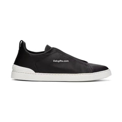 Zgna Black Leather Triple Stitch Sneakers