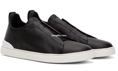 Zgna Black Leather Triple Stitch Sneakers