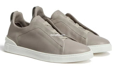 Zgna Secondskin Triple Stitch Leather Sneakers Light Grey
